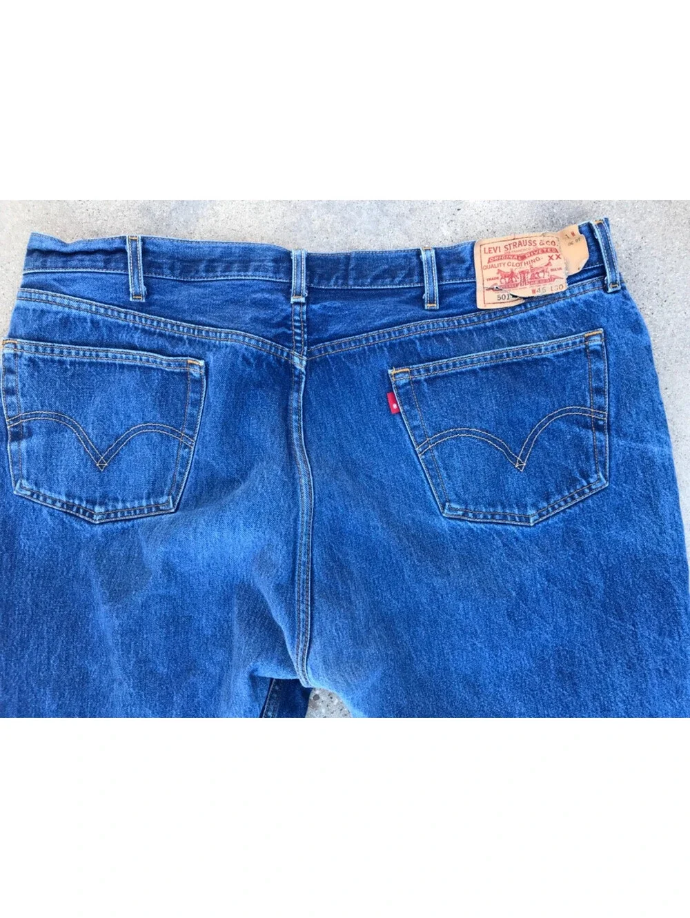 Levi Strauss 501 Jeans  46x30 Button Fly Dark Blue Denim Straight Leg Lite Fade